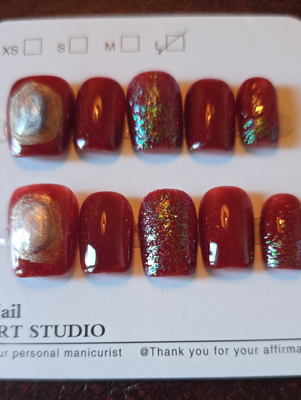 Deep Red Iridescent Press-On Nail Set Size Large